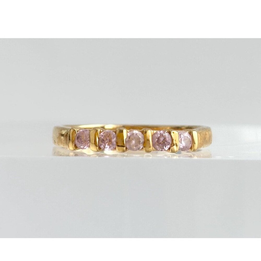 Faux Pink Quartz Gemstone Gold Toned Costume Jewelry Vintage Ring - sz 8